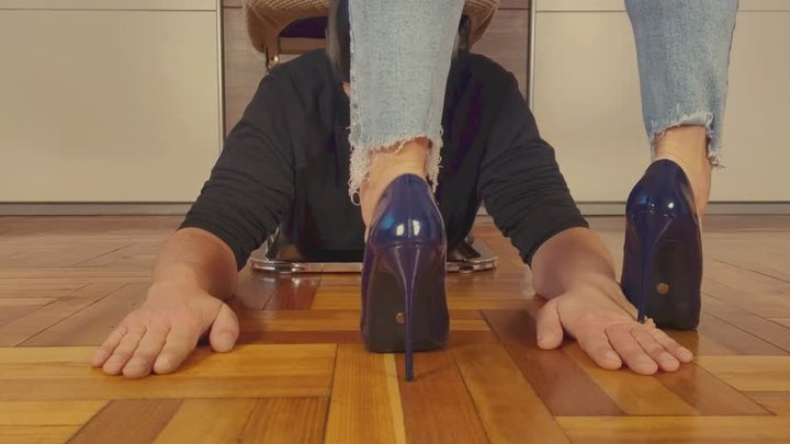 Blue Stiletto Domination: Trampling My Slave's Palm Under Heel - HARD (4k)