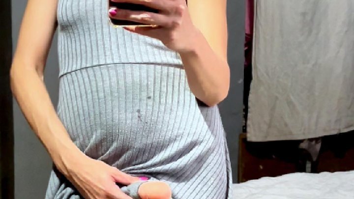 Smoking Tease Mirror Show: Gray Dress, Big Strapon Surprise to Dominate Any Man