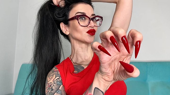 All red, RED Long sharp nails, claws and my new jewelry