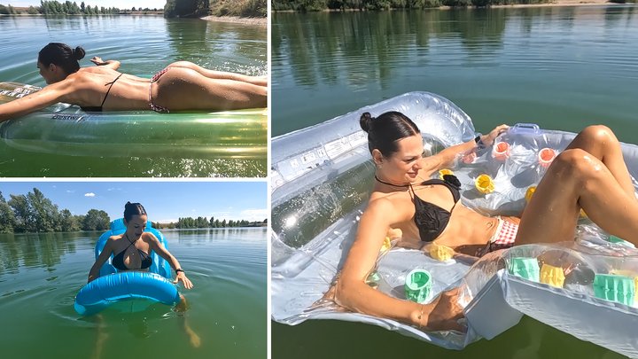 Jade floats on four deflating mattresses
