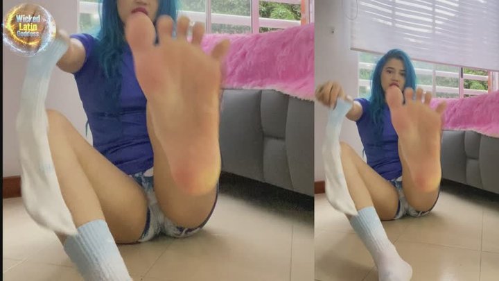 Ultimate Sock Fetish: Blue Hair Latina Goddess White Floral Socks POV