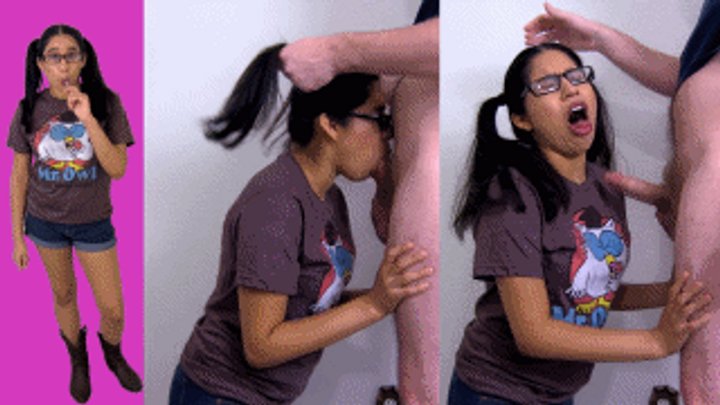 eRica demonstrates her cock sucking abilities & gets face fucked using her pigta