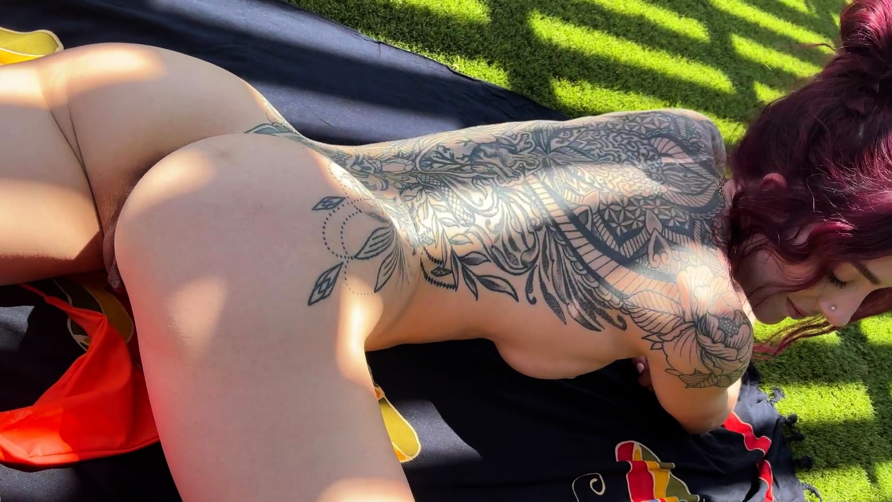 Melody masturbates outdoors with panties on