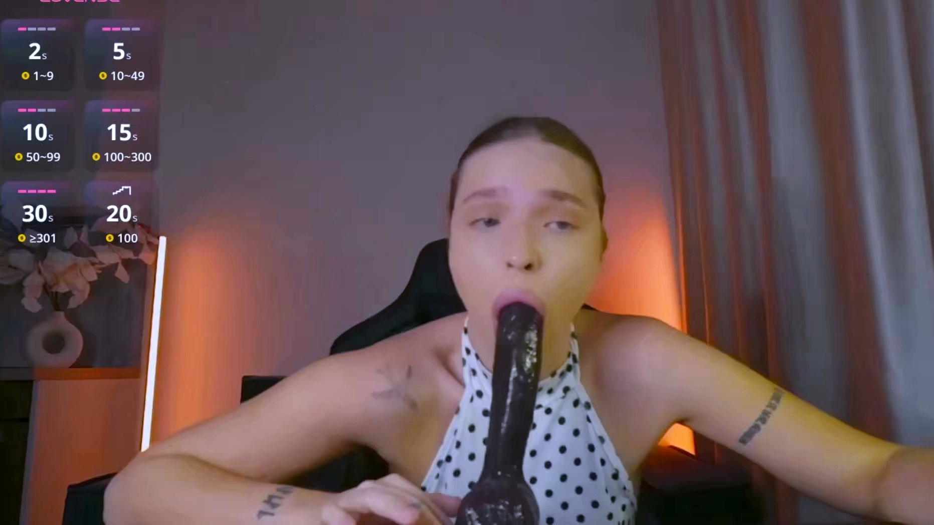 Brunette Babe Deepthroats Big Dildo in Hot Webcam Show