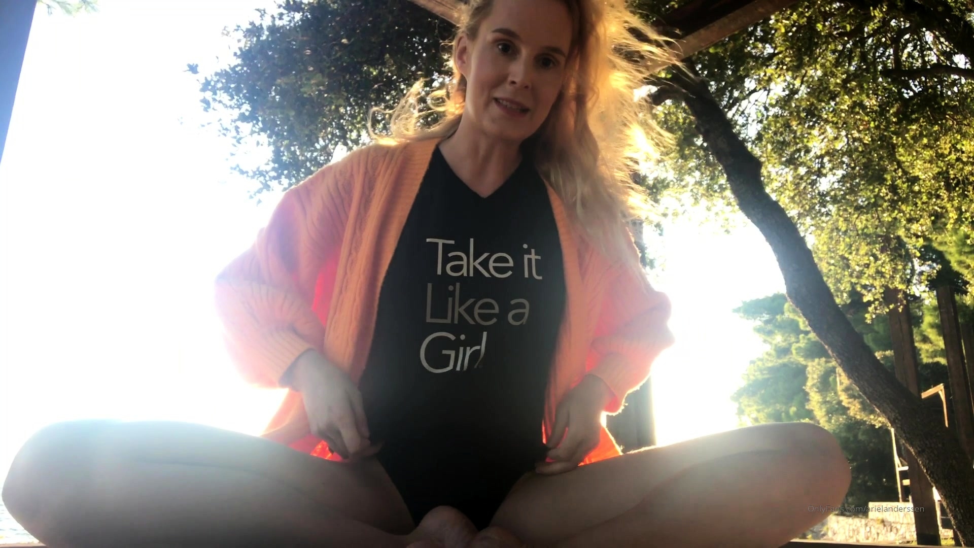 Amateur blonde masturbating on boat