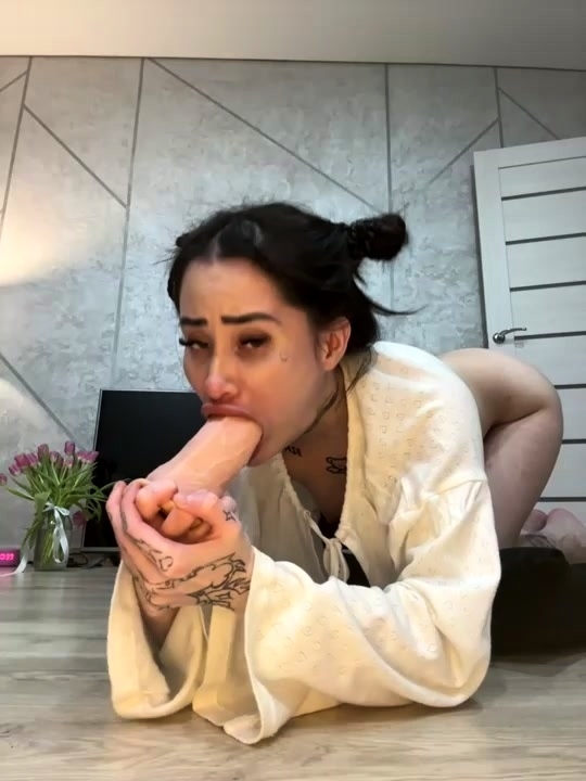 Skinny teen brunette masturbating with toy