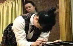 Teen in Schoolgirl Uniform Spanking Older Man
