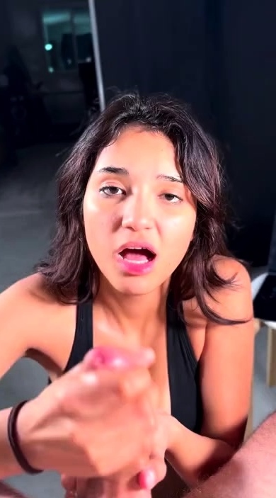 Amateur teen gives a blowjob POV style