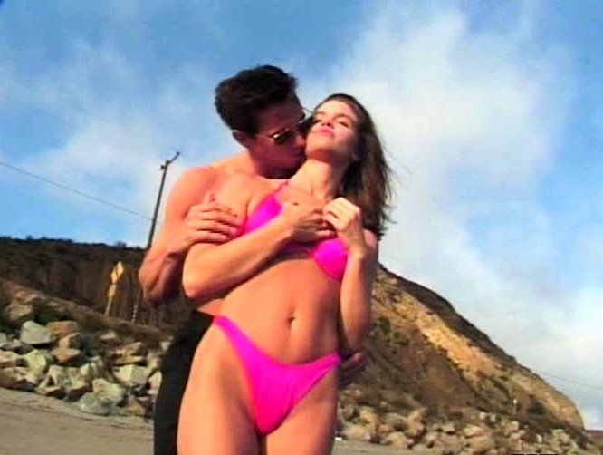 Amazing busty brunette slut doing blowjob outdoor