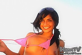 Sexy outdoor teen in bikini teases the camera