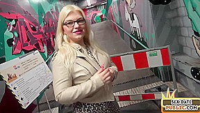 Cute blonde in glasses deepthroating
