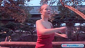 Hot busty teen gets tits out while on a jog