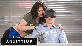 ADULT TIME - Victoria Voxxx Catches Coworker Jerking Off AT WORK And Masturbates