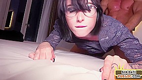 Cute babe in glasses hard doggystyled