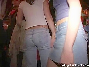Real petite teen touches herself at voyeur college party