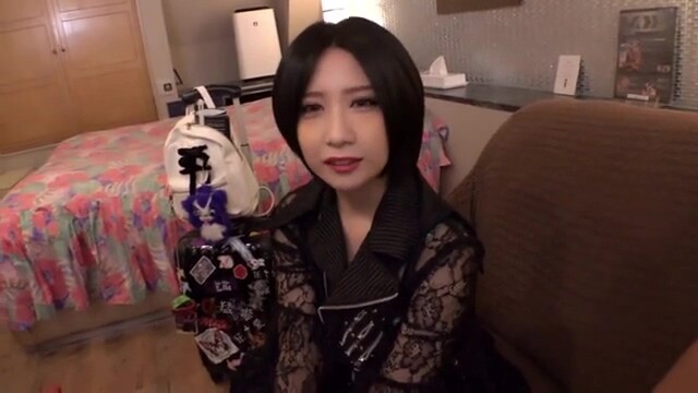 純粋美女が網タイツ姿でオナニーして勃起チンポを見て照れる